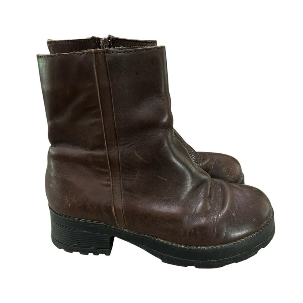 Vintage Y2K AE Brown Leather Ankle Boots Lug Sole Zip Up Grunge Women’s 8 -